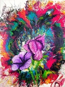 Ręcznie malowany obraz abstrakcyjny strukturalny kwiaty eksplozja kolorów