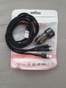 MOCNA MINI ŁADOWARKA SAMOCHODOWA 60W USB + USB-C PD +KABEL USB 3w1 100W 