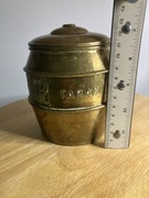 pojemnik na tabake miedziany starodawny, sygnowany "js", liczne pekniecia