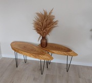 stoliki kawowe z plastra drewna jesionowego, nóżki stalowe