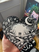 Obraz 3D: Zakochana Para w Sercu z Kwiatami i Księżycem, 19 cm