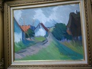 Malownicza wieś olejny obraz sygn. Arnold.W (Pedersen)