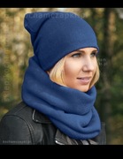 Ciemno niebieski komplet czapka komin Polska produkcja