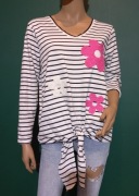 Bluzka damska w paski, kwiaty 
