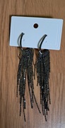 Kolczyki Długie metalowe z frędzlami Cyrkonie czarne 11 cm 