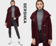 Bershka burgundowy płaszcz z szerokim kołnierzem Bordo XS 
