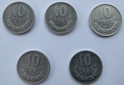 5x monet 10 gr groszy: 1970, 1973, 1974, 1976, 1977 - ŁADNE