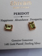 Kolczyki złocone 14k zlotem z peridotem, srebrne 925 sztyfty