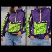 Kurtka vintage 90s neon fiolet + zieleń | wiatrówka oversize unisex XL