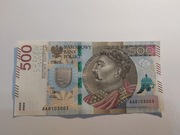 Banknot 500 zł. Seria AA. Stan bankowy. 