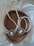 Komplet zestaw vintage delikatny perly camea dama cameliowawiosna okazje 