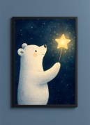 Plakat Biały Miś Dziecięcy A3 - Ciemny - Wysoka Jakość