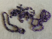 Stare Naszyjniki Ametyst Zestaw 3 szt. Vintage Naturalne Kamienie