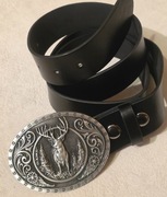 Skórzany pasek myśliwski do garnituru, munduru myśliwego, JELEŃ Byk.