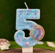 Świeczka Urodzinowa Cyfra 5 BROKAT MORSKA Syrenka Arielka Ocean