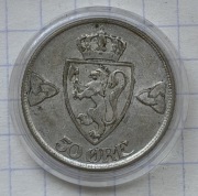 #3857 Norwegia 50 ore 1919 srebro rzadka! ładna 