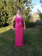 Sukienka długa bal wesele druhna wyszczupla połysk rybka L/40