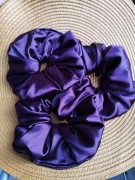 Zestaw 3 satynowych dużych scrunchie fioletowych 