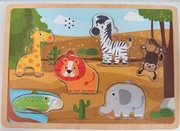 Drewniane Puzzle z Odgłosami Safari