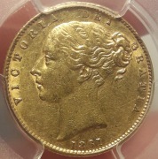 Suweren 1861 Victoria, tarcza rzadkość PCGS AU55 NGC 8 gram AU