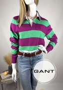 Bluza rugby GANT S 36 100% bawełna zielono-fioletowe paski streetwear