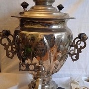 Samowar rosyjski elektryczny, sprawny biały mosiadz