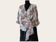 Bluzka ZARA S M Kwiaty Len Wiskoza Wiązana Boho Lato Nietoperz