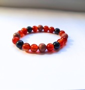 Bransoletka z Agatu Karneolowego,Rodonitu i Turmalinu Zodiakalna dla Barana