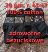 20 par skarpety męskie czarne zdrowotne bezuciskowe 100% bawełna r. 43-47