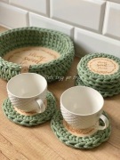 Podkładki pod kubek HOME 6szt z koszykiem drewno