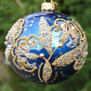 Haft rzeszowski niebieski - bombka folkowa handmade od Bombkarnia
