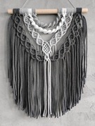 SZARA MAKRAMA NA ŚCIANĘ DEKORACJA BOHO LOFT ZE SZNURKA RĘKODZIEŁO