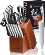 RAXCO 18-częściowy Zestaw Noży Kuchennych z Blokiem i Ostrzałką