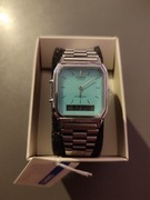 ZEGAREK MĘSKI CASIO AQ-230A-2A2 VINTAGE SREBRNY DATOWNIK STOPER KLASYCZNY