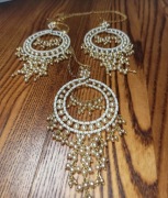 Zestaw biżuterii stal z perełkami kolczyki długie koła+ naszyjnik