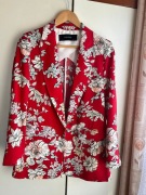 34 XS 36 Zara czerwona marynarka w kwiaty wiosna