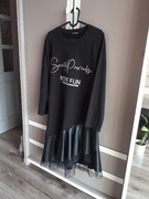 Czarna sukienka z długim rękawem z tiulem rozmiar M/L sukienka na jesień