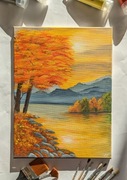 ręcznie malowany obraz "Jesień"  25x35 cm  akryl