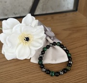 Bransoletka tygrysie oko, piryt, obsydian