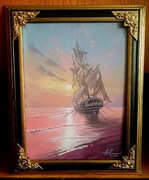 "ŚWIT NAD BRZEGIEM MORZA"-OBRAZ OLEJNY NA PŁÓTNIE 48x38 