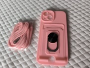 Etui na iPhone 15 stand smycz pokrowiec ring silikonowe róż łososiowy
