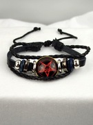 NOWA Bransoletka skórzana czarna lucyfer szatan pentagram