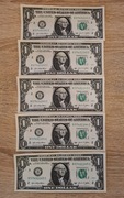 1 dolar - 5 sztuk. Kolejne numery seryjne. Stan UNC bankowy