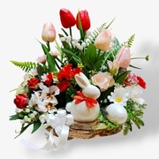 Wielkanoc Wiosenny stroik na stół rękodzieło ozdoba prezent 32 cm 