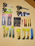 Zestaw: markery czarne, nożyczki, wysuwane noże, ostrza 