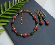 Komplet bransoletka i kolczyki piasek pustyni, agat mszysty i hematyt