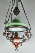 Secesyjny żyrandol/ lampa naftowa wisząca XIX/XXw