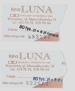 Warszawa 1996r, 2 x Bilety Kino Luna, Kwota 80.000zł / przebite na 8zł