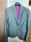 Marynarka szara w paski prążkowana lekko Hugo Boss elegancja L włoska firma