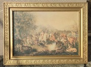 Obraz J.Kossak Polowanie w Poturzycy 1855 r. Reprodukcja w złotej ramie PRL